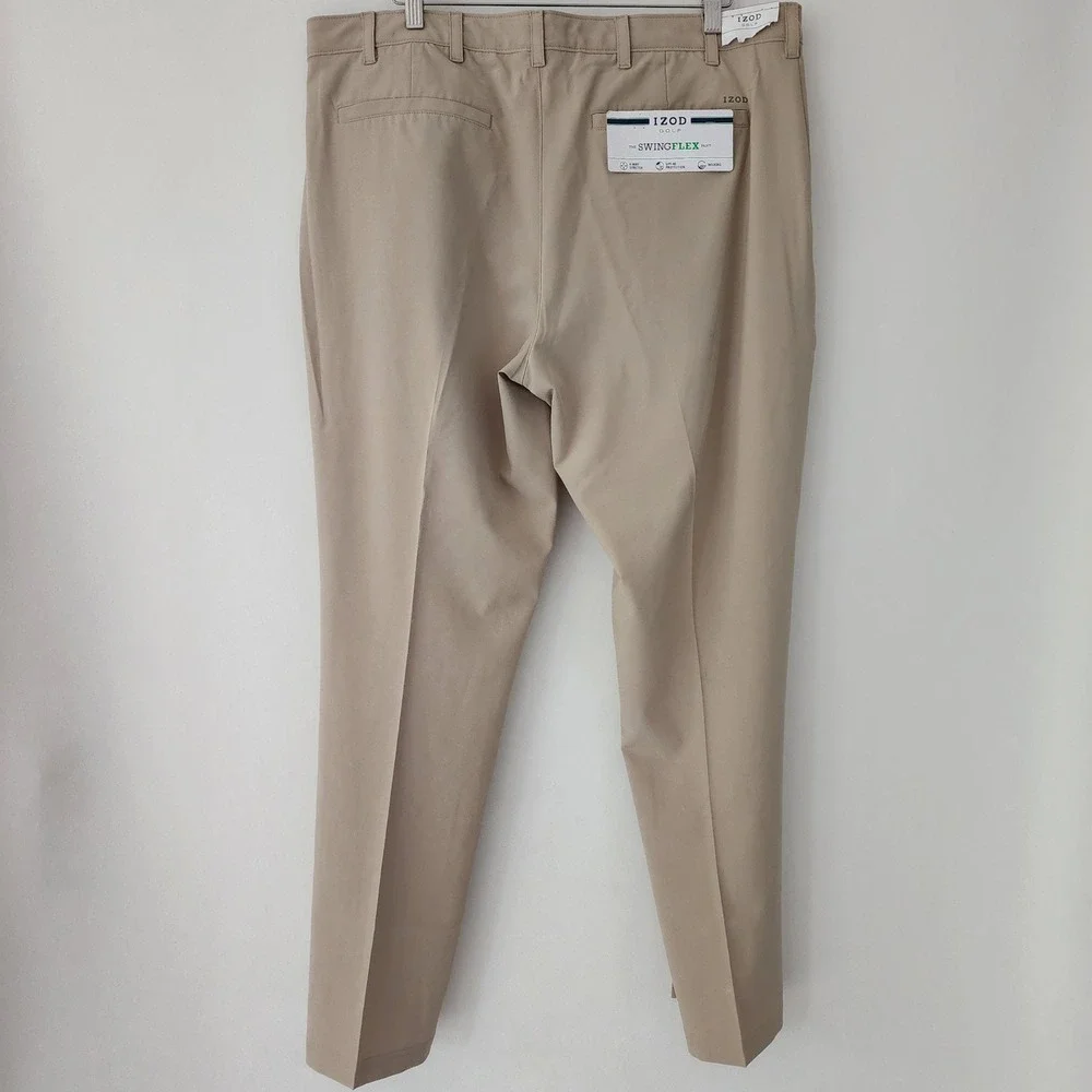 NEW IZOD Golf Swingflex Men's‎ 4 Way Stretch UPF40 Wicking Pants 40x30 Beige